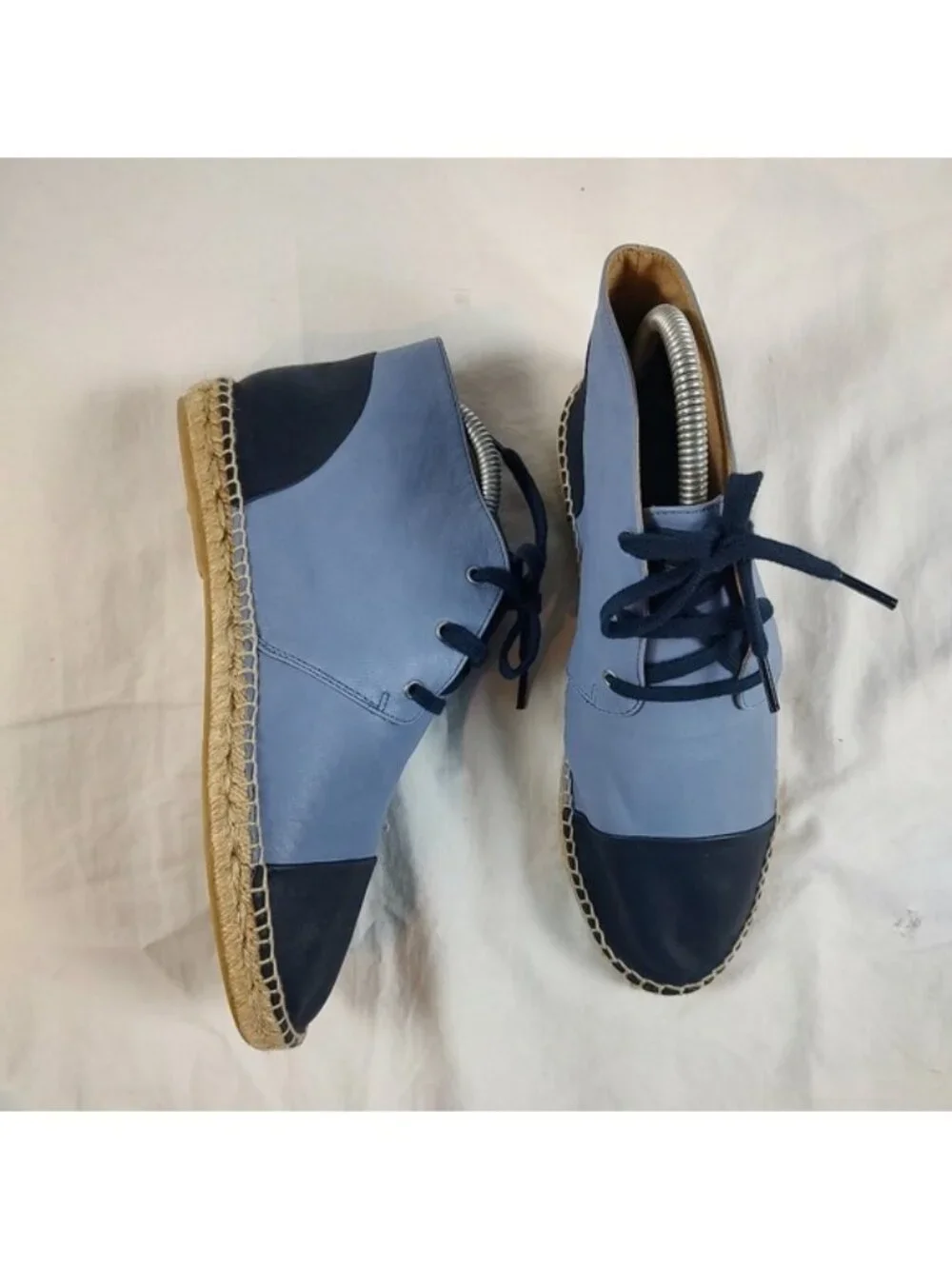 Charles David Two-Tone Blue Leather Lace Up Espadrilles Euro 38 Made in Spain